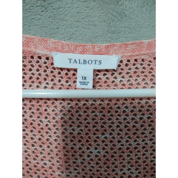 Talbots Sweater Womens 1X Pink Tunic Scoop Neck Open Knit Pima Cotton 3/4 Sleeve - Picture 5 of 7